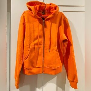 Vibrant Orange Women's Zip-Up Fleece Hood Hoodie